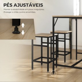 Conjunto de Mesa de Bar com 4 Bancos com Apoio para os Pés Conjunto de Móveis de 5 Peças Mesa de 100x60x88cm e Bancos de 32x32x57cm para Sala de Janta