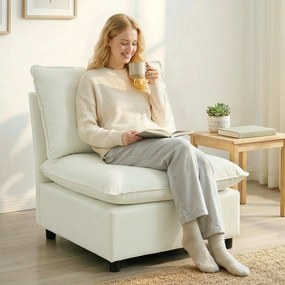 Poltrona de sala  146 x 85 x 78 cm moderno sem braços, com assento largo e almofadas grossas, creme