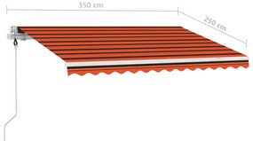 Toldo retrátil manual independente 350x250cm laranja e castanho