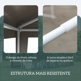 Tenda Desmontável de Jardim 3x3 m Tenda para Exteriores com 4 Orifícios de Drenagem e Tubos de Aço Cinzento