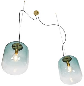 Luminária suspensa design ouro com vidro verde 2 luzes - Bliss Design