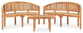 3 pcs conj. lounge de jardim formato banana teca maciça