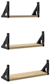 3 pcs prateleiras parede derivados de madeira carvalho sonoma