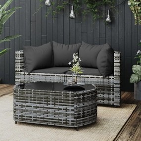 vidaXL 3 pcs conjunto lounge de jardim c/ almofadões vime PE cinzento