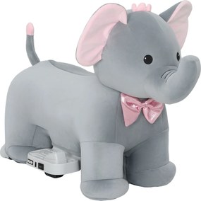 AIYAPLAY Elefante Elétrico com Música Bateria 6V com Toque Suave Rodas Silenciosas de PU e Pedal 74x34x51 cm Cinzento | Aosom Portugal