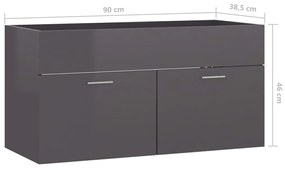 Armário lavatório 90x38,5x46cm contraplacado cinzento brilhante