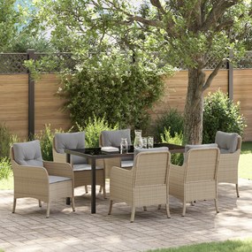 Conjunto de Jantar Jardim 7 Peças com Almofadas Bege Vime Poliéster