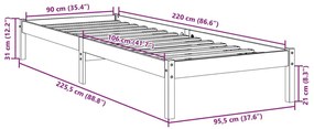Cama extra longa sem colchão 90x220 cm pinho maciço branco