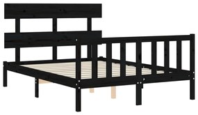 Estrutura de cama com cabeceira 140x190 cm madeira maciça preto