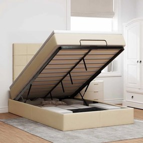 vidaXL Estrutura de cama otomana com colchão tecido creme 120x200cm