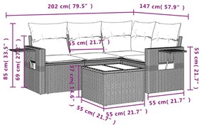 5 pcs conjunto sofás de jardim com almofadões vime PE preto