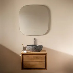 Conjunto De Móvel De Casa De Banho Em Madeira De Teca Jabari Madeira De Teca & Irregular Em Cimento Preto ↔︎40 Cm - Sklum