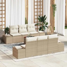 vidaXL Conjunto de Sofá de Jardim com 7 Peças e Almofadas Bege de Rattan e Acácia