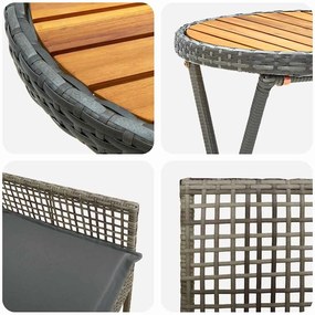 Conjunto de Bistro de Jardim de 3 Peças com Almofadas Cinzento em Ratt