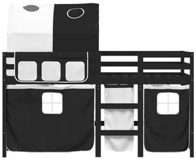 Cama alta criança c/ túnel 90x200 cm pinho maciço branco/preto