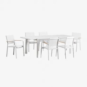 Conjunto De Mesa Extensível Retangular Starmi, 180x240-100 Cm, E 6 Cadeiras De Jardim Empilháveis De Alumínio Archer. Gardénia Branco - Sklum
