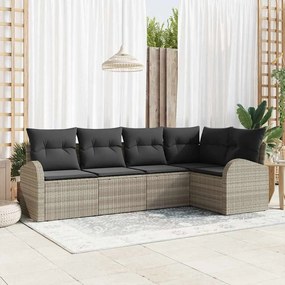 vidaXL Conjunto de Sofá de Jardim de 5 Peças com Almofadas Cinza Claro Poli Rattan