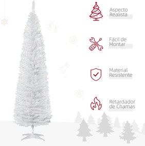 Árvore de Natal Artificial 210 cm Ignífugo com 199 Ramos de PVC Decoração de Natal para Interiores Branco