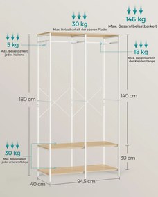 Guarda roupa aberto com varão 40 x 94,5 x 180 cm bege natural