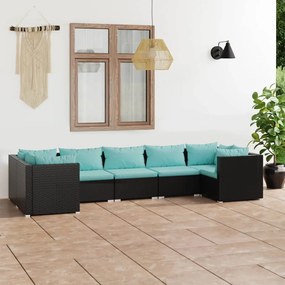vidaXL 7 pcs conjunto lounge de jardim c/ almofadões vime PE preto