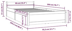 Estrutura de cama c/ gavetas 90x200 cm preto