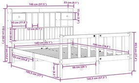 Cama com estante sem colchão 140x190 cm pinho maciço branco