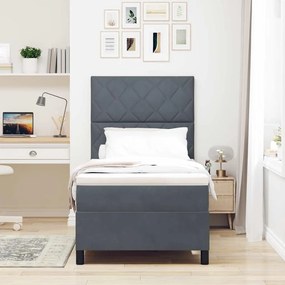 Cama Box Spring vidaXL com Colchão e LED Cinza Escuro 90x190 cm Veludo