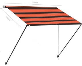 Toldo retrátil com LED 100x150 cm laranja e castanho