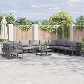 Conjunto de Sofá de Jardim com almofada 10 pcs Preto Alumínio
