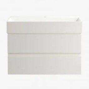 Conjunto De Móvel De Casa De Banho Em Madeira E Chapa De Freixo Com Lavatório Integrado Ona Branco & Sem Espelho & Sem Torneira & - Sklum