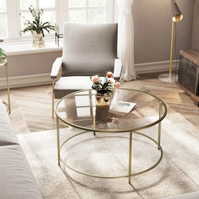 Mesa de centro redonda com superfície de vidro 84 x 84 x 45,5 cm dourada