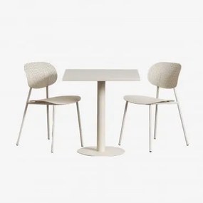 Conjunto De Mesa Quadrada 70x70 Cm Mizzi E 2 Cadeiras De Jardim Tupah Tapioca Bege - Sklum