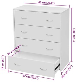 Aparador com 4 gavetas 60 x 30,5 x 71 cm branco