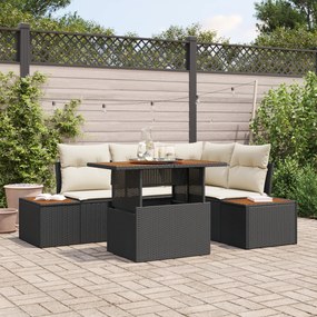 Conjunto de Sofá de Jardim vidaXL 5 Peças com Almofadas Preto Rattan S