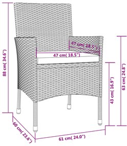 5 pcs conjunto de jantar p/ jardim c/ almofadões vime PE preto