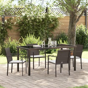 Conjunto de Jantar de Jardim 5 Peças com Almofadas de Rattan Sintético Castanho