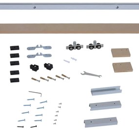 HOMCOM Ferragens para Porta de Correr 200 cm Kit de Ferragens Trilho de Madeira e Acessórios de Liga de Alumínio Marrom