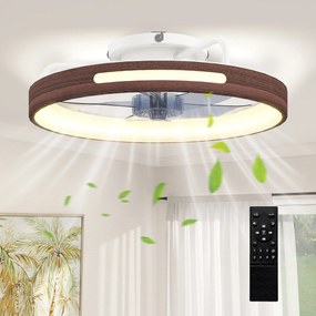 Ventilador de Teto com Luz LED 40 W Motor DC Reversível Comando à Distância 6 Velocidades 3 Cores Temporizador Teca