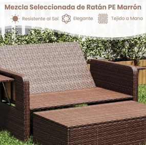 Cama de jardim ou conjunto de sofá de rattan para jardim, 2 peças, com pufe com espaço de arrumação, encosto ajustável e mesas dobráveis, cinzento