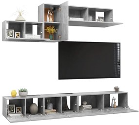 6 pcs conjunto de móveis de TV derivados madeira cinza cimento