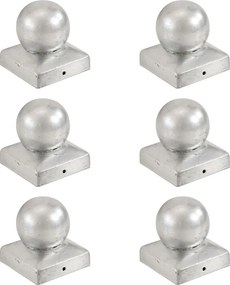 vidaXL Tampas globo p/ postes vedação 6 pcs metal galvanizado 71x71mm