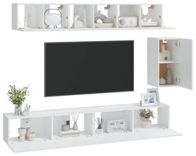 6 pcs conjunto de móveis de TV derivados de madeira branco