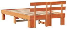 Estrado de Cama com Cabeceira Castanho Encerado 140x190 cm de Madeira