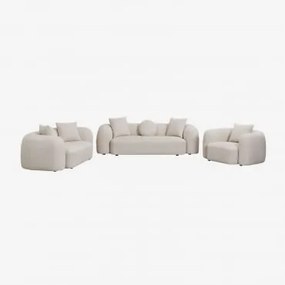 Conjunto De Sala Com Sofá Modular De 3 Lugares, Sofá De 2 Lugares E Poltrona Em Chenille Coco Chenille Grossa Branca - Sklum