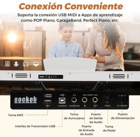 Piano digital de 88 teclas tamanho real com teclas semi-contrapesadas, altifalantes duplos, modo de teclado duplo e 3 pedais, suporte ajustável para p