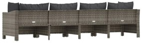 4 pcs conjunto lounge de jardim c/ almofadões vime PE cinzento