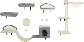 Prateleiras de parede para gatos, conjunto de móveis de parede de 6 peças, rede de bolhas em acrílico, compartimentos abertos, rede e escada bege, cin