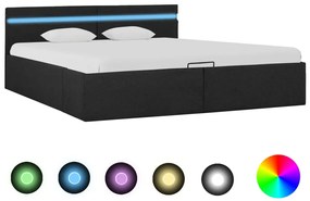 vidaXL Cama hidráulica c/ arrumação LED 180x200cm tecido cinza-escuro