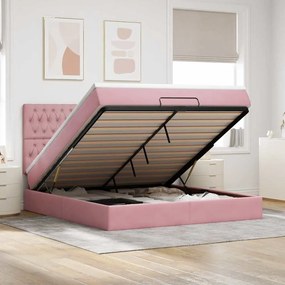 vidaXL Estrutura de cama otomana com colchões 180x200 cm veludo rosa