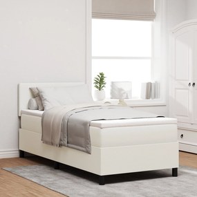 Cama Box com Colchão &amp; LED Crema 100x200 cm em Tecido de Veludo